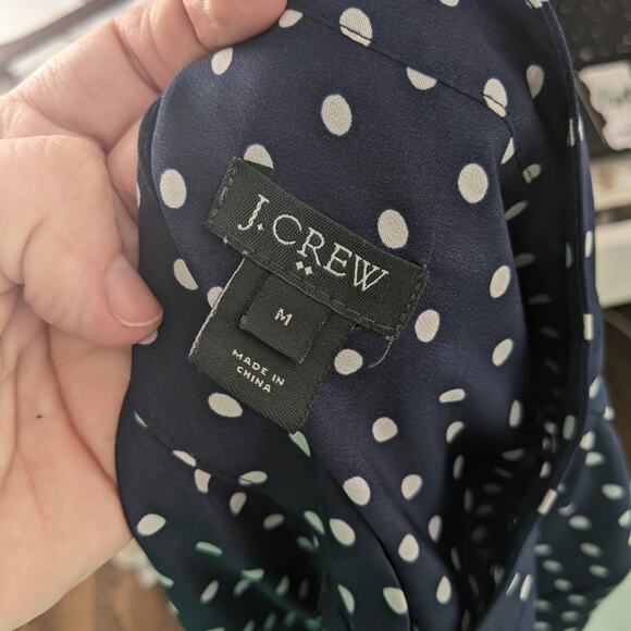 Women's J.Crew Navy Polka Dot Blouse Medium Long Sleeve Top Business - Picture 2 of 6